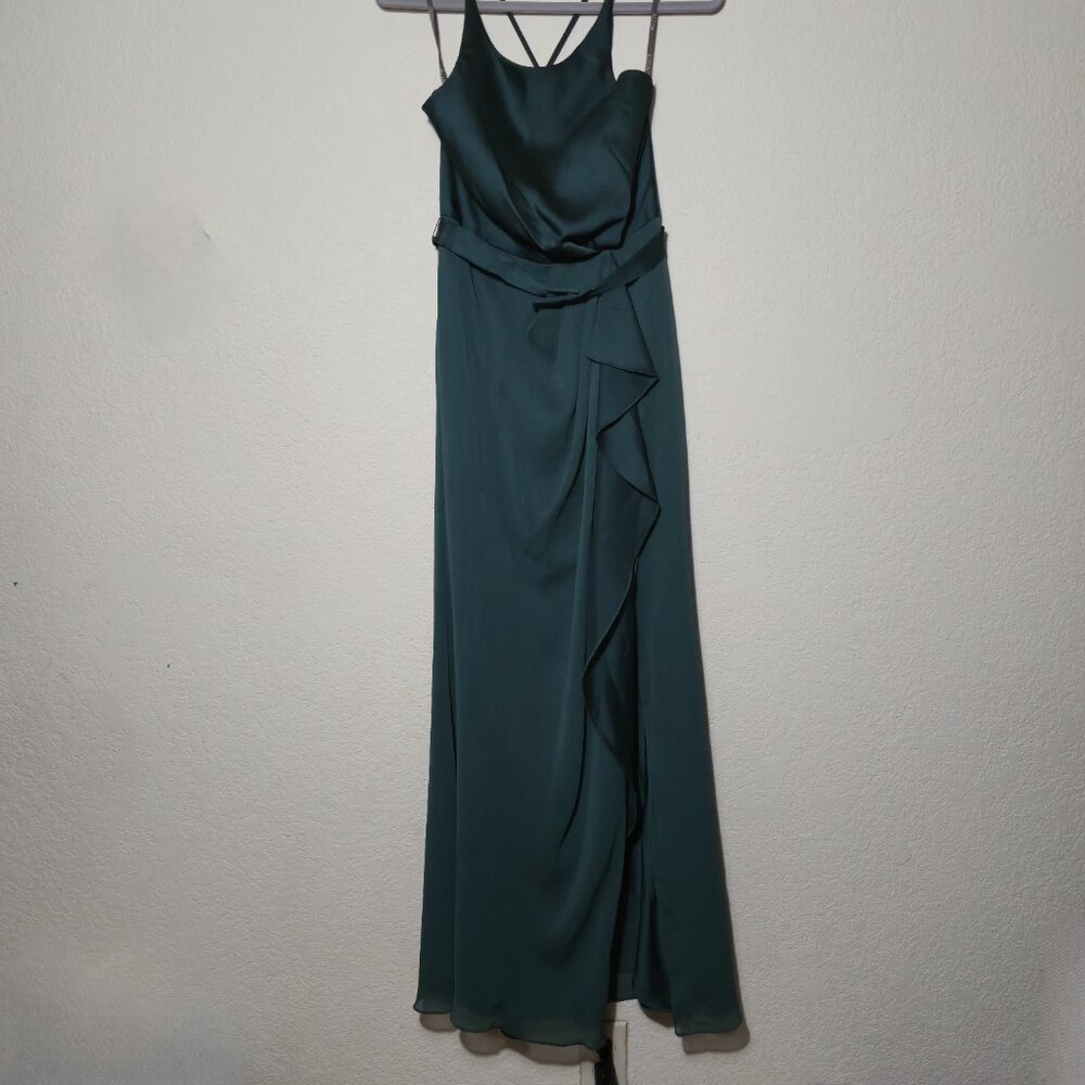 White by Vera Wang Forest Green Ruffle Halter Gown VW360340 Sz 4